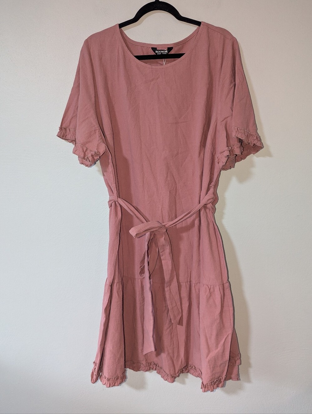 22/24 NWT Bloomchic Dusty Rose Ruffle Trim Belted Mini Dress